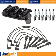 Ignition Coil & Wires & 6 Denso Platinum Spark Plug for 1999 Hyundai Sonata 2.5L