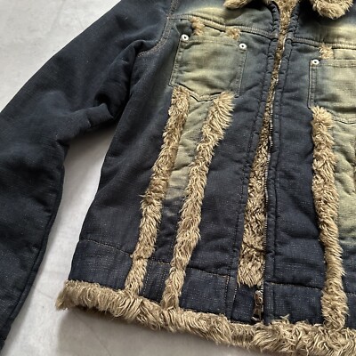 Punk LGB If Six Was Nine Style Denim Faded Faux Fur Jacket Miss