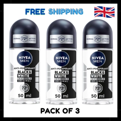 Nivea MEN Black & White Deodorant 48H Anti-Perspirant Roll On 50ml x 3