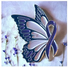 Purple Butterfly Pin Pancreatic Cancer Awareness Hope Ribbon 1" Brooch Spot Pin