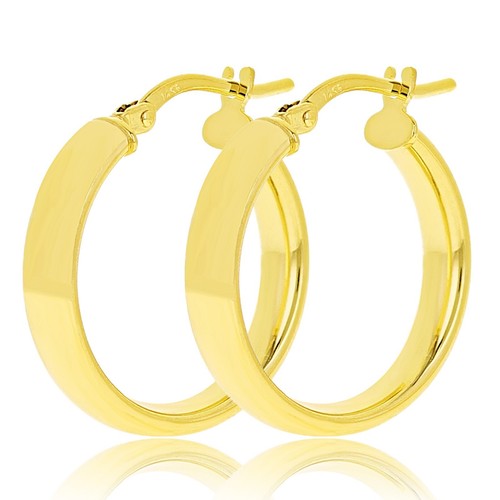Italienische 14k Gelbgold abgerundete flache Röhre kleine hohle Ohrringe 21 mm x 4 mm - Bild 2 von 4