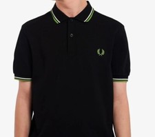 Image of Fred Perry Twin Tipped Polo Shirt M3600 Q44 Black/Ecru/Kiwi New Size S Genuine
