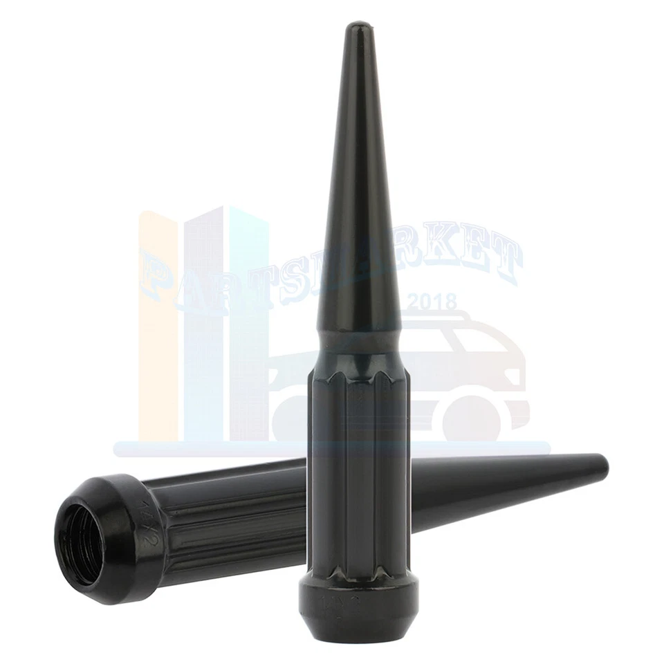 24 Black 14x2mm 4.5'' Tall Spline Spike Lug Nuts + 1 Key Fits Ford Lincoln Aston Foto 2 de 4