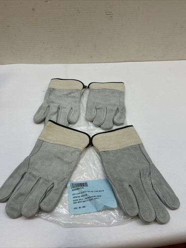 Lot of 2 Pairs Radnor Large Natural Split Leather Palm Gloves Safety Cuff