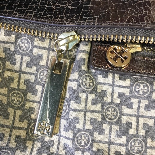 Tory Burch Bombe Tote Crinkle Glaze Bronze Brown Leather Shoulder Bag - Picture 5 of 20