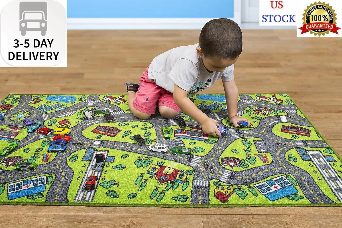 Race Car Track Rug Play Mat For Kids Toddlers Carpet Road Toy