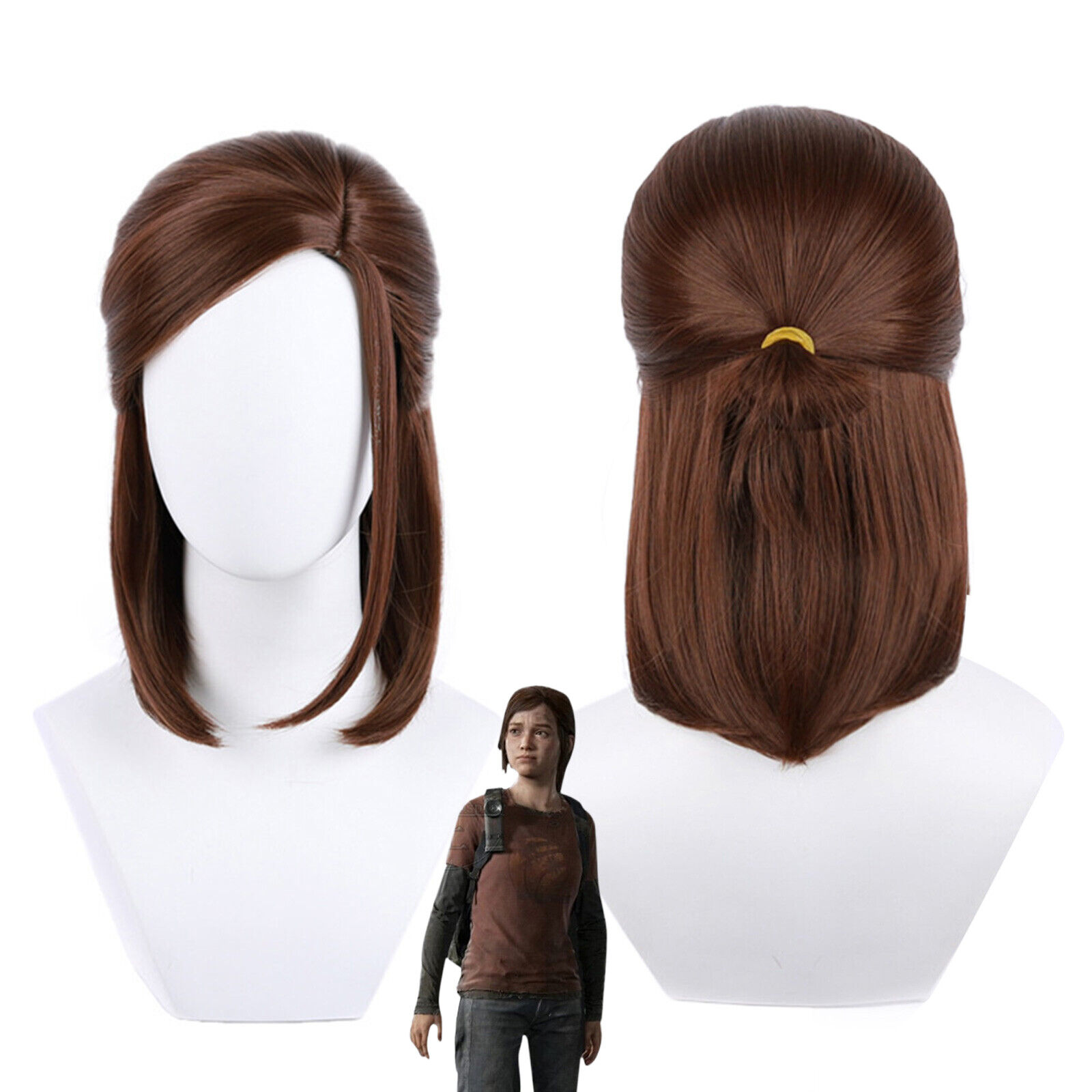 The Last of Us Ellie Cosplay Wig Game Brown Short Side Parting Anime Hair