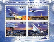 BA & Air France CONCORDE Tragedy Aircraft Stamp Sheet (2010 Guinea-Bissau)
