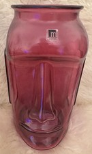 NEW Easter Island Shaped Head Tiki Glass Vase/Planter Pink Approx 37 x 24cm