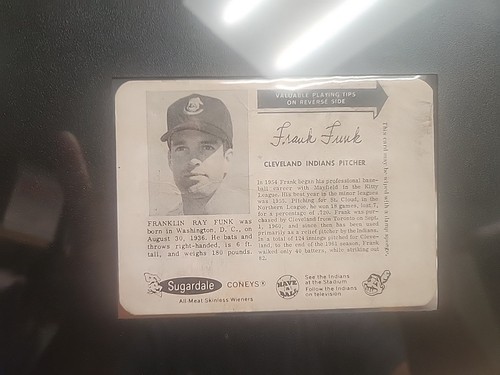 FRANK FUNK Cleveland Indians 1962 Sugardale Weiners Card SGC 1 PPO 1 RARE - Picture 2 of 5