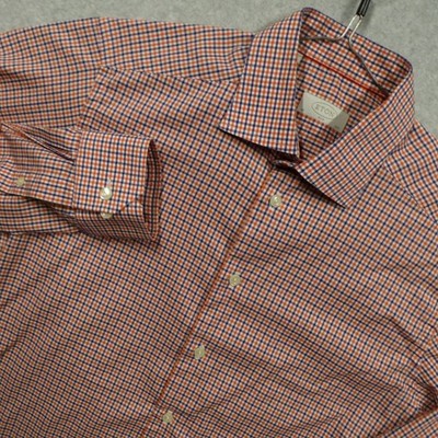 ETON Shirt Mens 15 3/4 Slim Fit Red White Blue Check Plaid Long Sleeve Casual