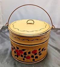 Toleware Apple Covered Pail Container Hand painted signed Folk Art