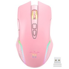 RGB Wireless Gaming Mouse, Pink, Rechargeable, Ergonomic Design, Adjustable D...