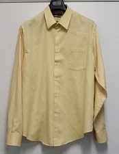 Geoffrey Beene Mens Dress Shirt 17.5 36/37 Fitted Wrinkle Free Pique Knit Yellow