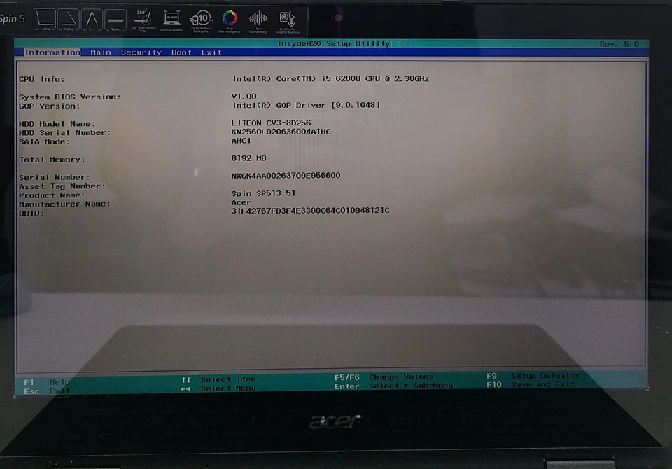Portátil Acer Spin 5 SP513-51-55ZR Intel i5-6200U 8 GB RAM 256 GB M.2 SIN SISTEMA OPERATIVO (FL) Foto 2 de 4