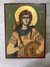 Vintage Religious Icon Art Saint Demeter Demetrios Dimitrio Hand Painted Wood