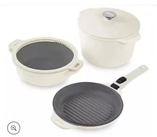 Dash Cookware  3 Piece Set With Lids Dutch Oven + 2 Pans White Easy Storage