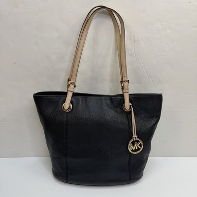 Michael Kors Jet Set Medium Size Black Leather Tote Shoulder Bag Pebbled