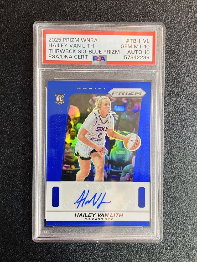 2025 Panini Prizm WNBA Hailey Van Lith Rookie Blue Prizm Auto /75 RC PSA 10/10
