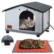 Insulated Heated Cat House Indoor/Outdoor, Elevated Cat House with Heated Pad...
