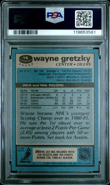 1981-82 Topps Hockey Wayne Gretzky #16 PSA 8 NM-MT Quantity Available view 6