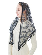 Triangle Catholic Church Veil, Floral Lace Scarf, Mass Mantilla, Chapel, 1 PC
