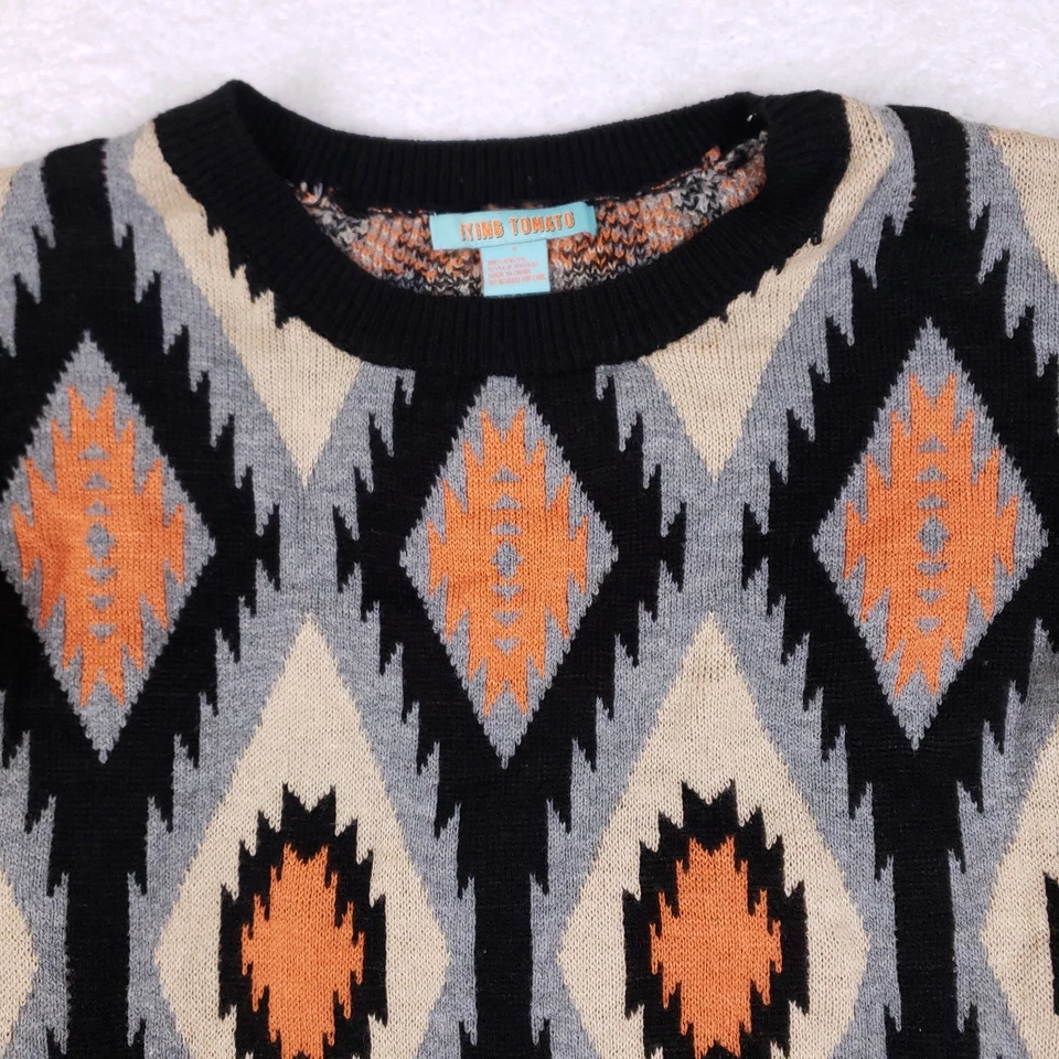Suéter Flying Tomato Azteca S Negro Beige Naranja Tejido Pullover Boho Western Foto 2 de 4