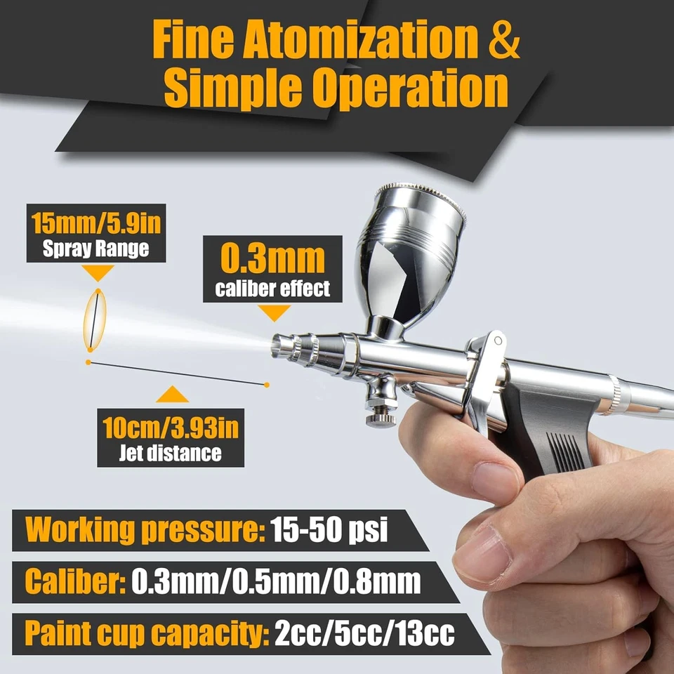 Airbrush Kit Air Brush Painting Set Double Action Trigger Airbrush Gun Crafts  - image 2 of 4