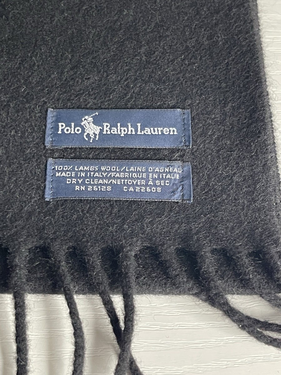 Polo Ralph Lauren 100% Lambs Wool Scarf Black Fringe Yellow BIG  display picture 1