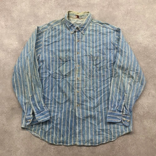 Carhartt Work Shirt Mens Large Vintage Striped Workwear Button-Up, Blue