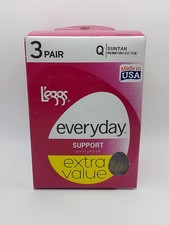 L'eggs Everyday Support Pantyhose Reinforced Toe SUNTAN Size Q 3 Pair PACK NEW