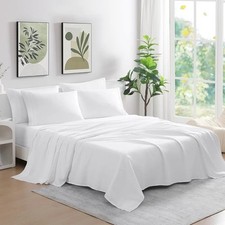 6 Piece Sheets Breathable  Soft Bed Sheets Hotel Bedding Pillowcases Full White