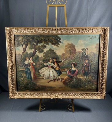 19th C Rococo Romantic Oil Canvas Painting Timeless European Artwork