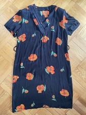 VNTG  Short Sleeve Black Dress Ft Orange Poppy Floral Print W. Polka Dots