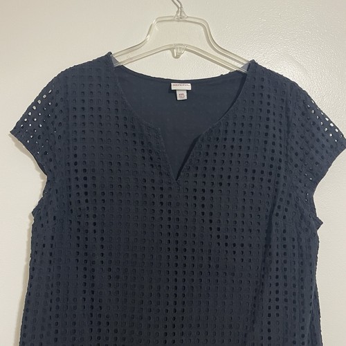 Vestido recto Merona algodón con ojales talla grande XXL negro forrado ligero otoño - Imagen 2 de 10