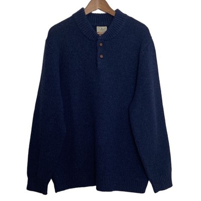 New L.L.Bean Classic Ragg Wool Sweater Men's XL Navy Blue Henley Lambswool