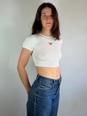 Top Y2K Future MILF Baby Tee White Slim Fit Women   S/M