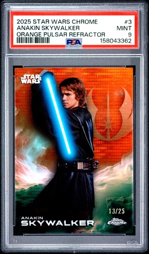 2025 TOPPS CHROME STAR WARS ORANGE PULSAR REFRACTOR ANAKIN SKYWALKER 13/25 PSA 9