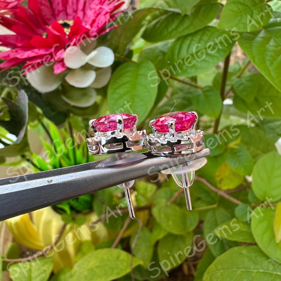 Aretes de zafiro rosa natural de 25 quilates con piedras preciosas certificadas de plata 925 52 Foto 4 de 4