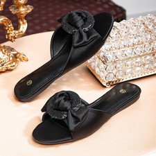 Women's Bowknot Flat Slide Sandals Dressy Open Toe Summer Casual Vacation Shoes