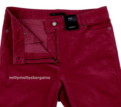 M&S Marks & Spencer Damenhose rot gerade Cord Größe 20 Zierlich Etikett FEHLER