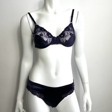 Vintage Victoria's Secret Satin Bra Bikini Brief Set Large Small Purple Second