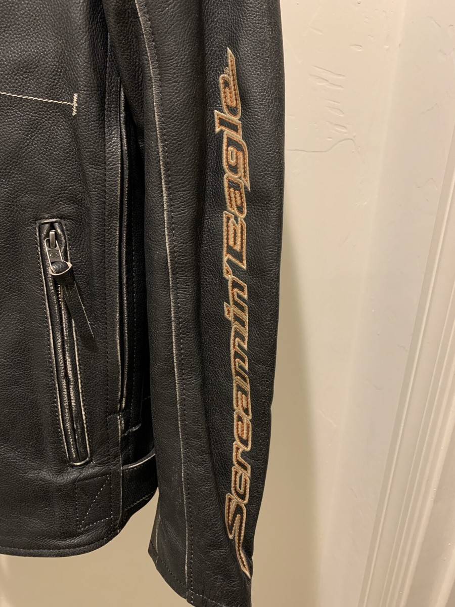 Harley Davidson Men Screamin Eagle Distress Black Leather