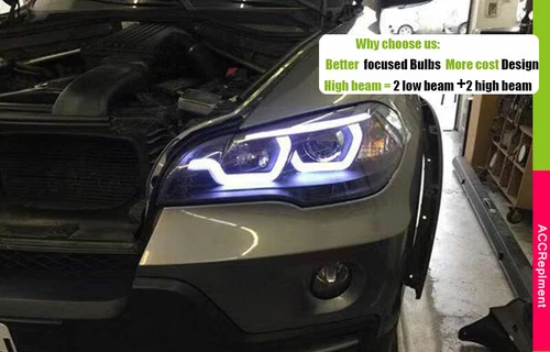 Headlight Assembly For BMW X5 E70 2007-2013 HID Projector LED DRL Replace OEM - Picture 4 of 14