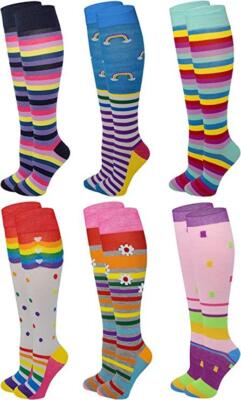 6 Pairs Kids Big Girls Youth Baby Children's Novelty Design Knee High Socks