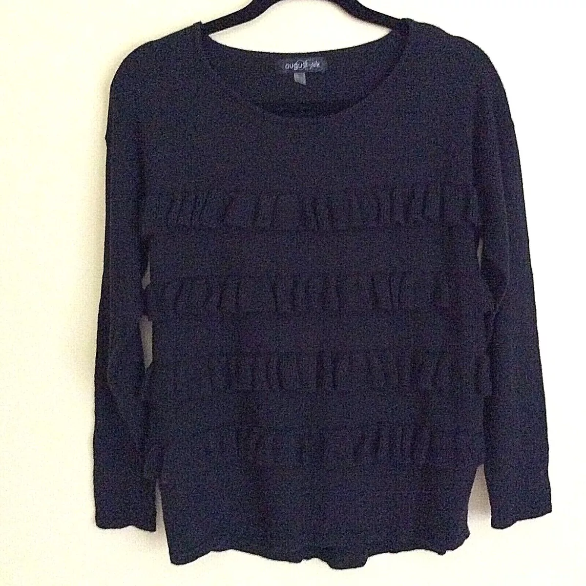 August Silk Women's Black Long Sleeve Ruffle Front Sweater Size M