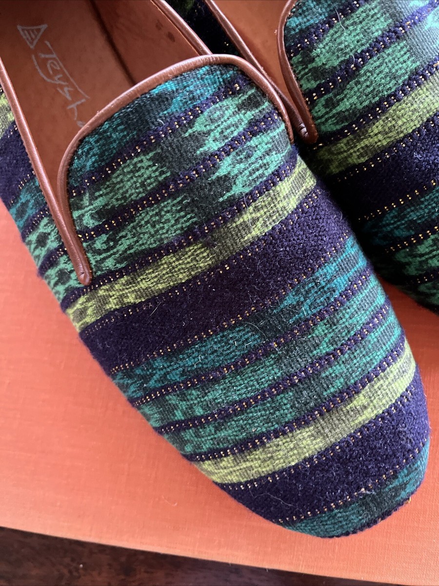 Teysha Blue Green Textile Unisex Leather Smoking Slippers  display picture 3