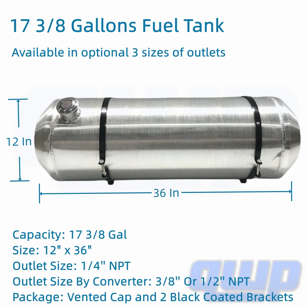 12x36 17 3/8 Gallons Universal Gas Tank 3/8 NPT Spun Fuel Tank End