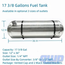 12x36 17 3/8 Gallons Universal Gas Tank 3/8 NPT Spun Fuel Tank End Fill For Boat