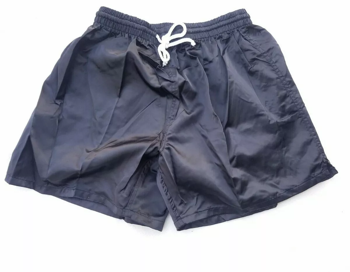 Mens 80s 90s Shiny Black Satin Nylon Soccer Shorts Size L/XL Glanz